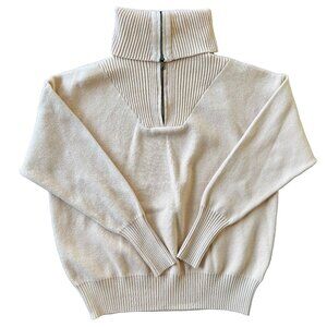 T Tahari Ribbed Cream Half-Zip Pullover Sweater Size XS Minimalist Cozy Chic